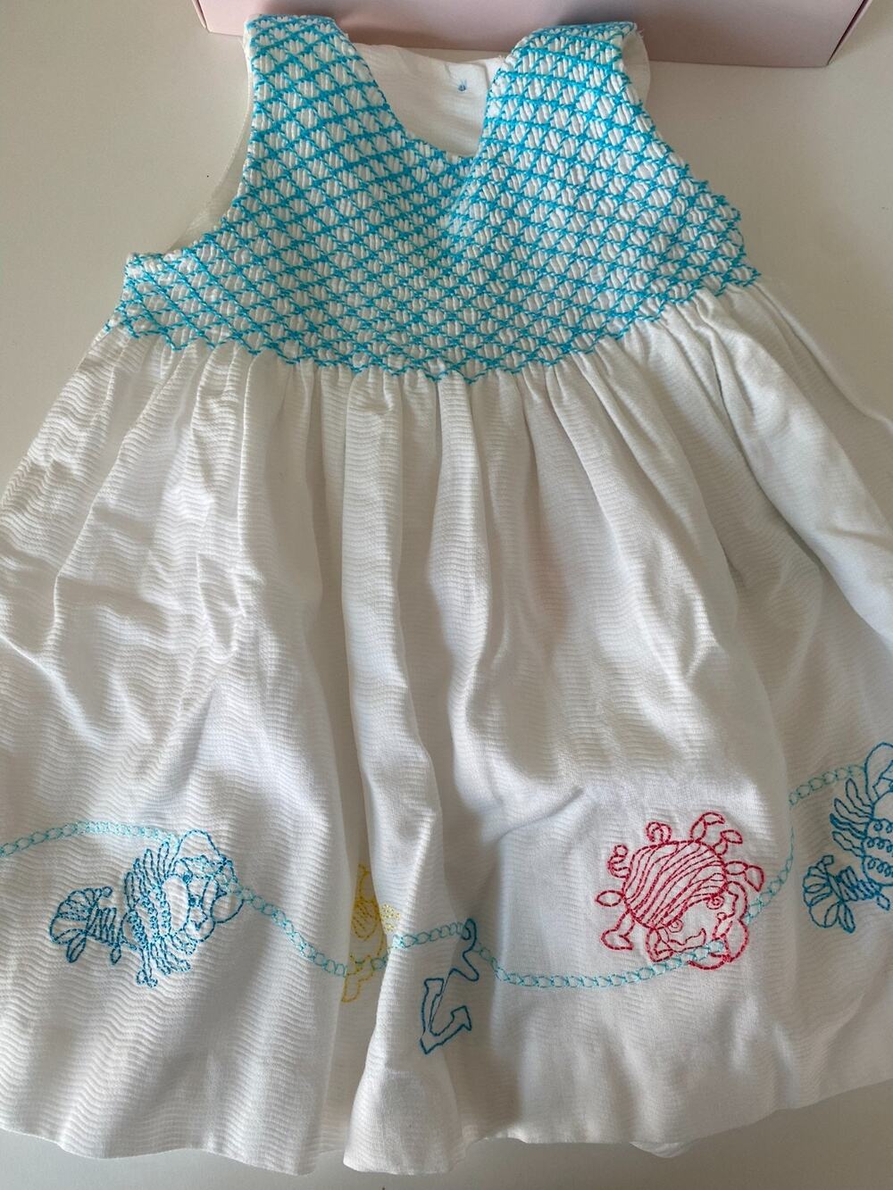 NWT Lilly Pulitzer Paulina Dress 12-18M Smocked White Seersucker Nautical Crab